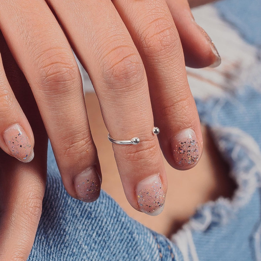 Bull Midi Ring | Adjustable Beaded Bypass Dot Knuckle Cuff Ring in 925 Sterling Silver for Women and Girls