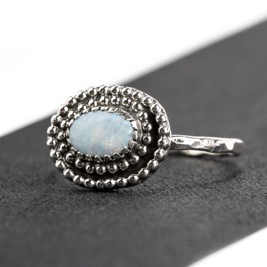 Size 8 White Boulder Opal Gemstone Ring - Melanie Golden Jewelry - boulder opal, gemstone ring, opal, ring