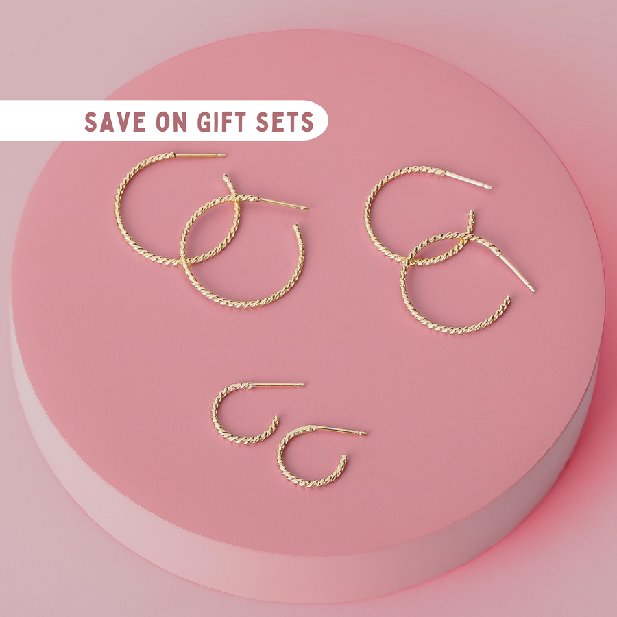 Trio of Twist Hoop Earrings | Set of 3 Pairs | Gold, Rose Gold or Silver, Twisted Braided Rope Huggie Hoops | Minimalist Everyday Gift Set