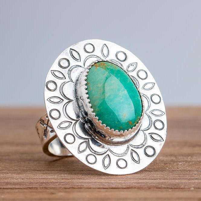 Size 8.75 Green Kingman Turquoise Gemstone Ring