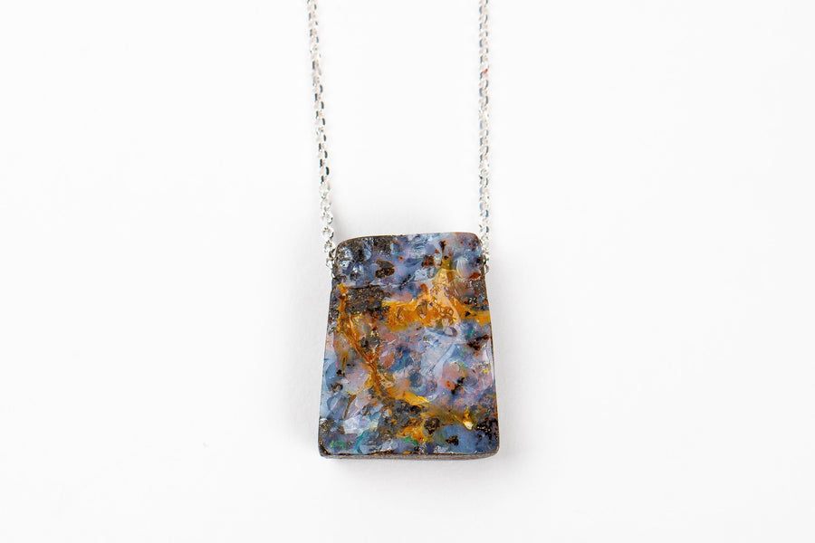 Blue and Orange Boulder Opal Necklace