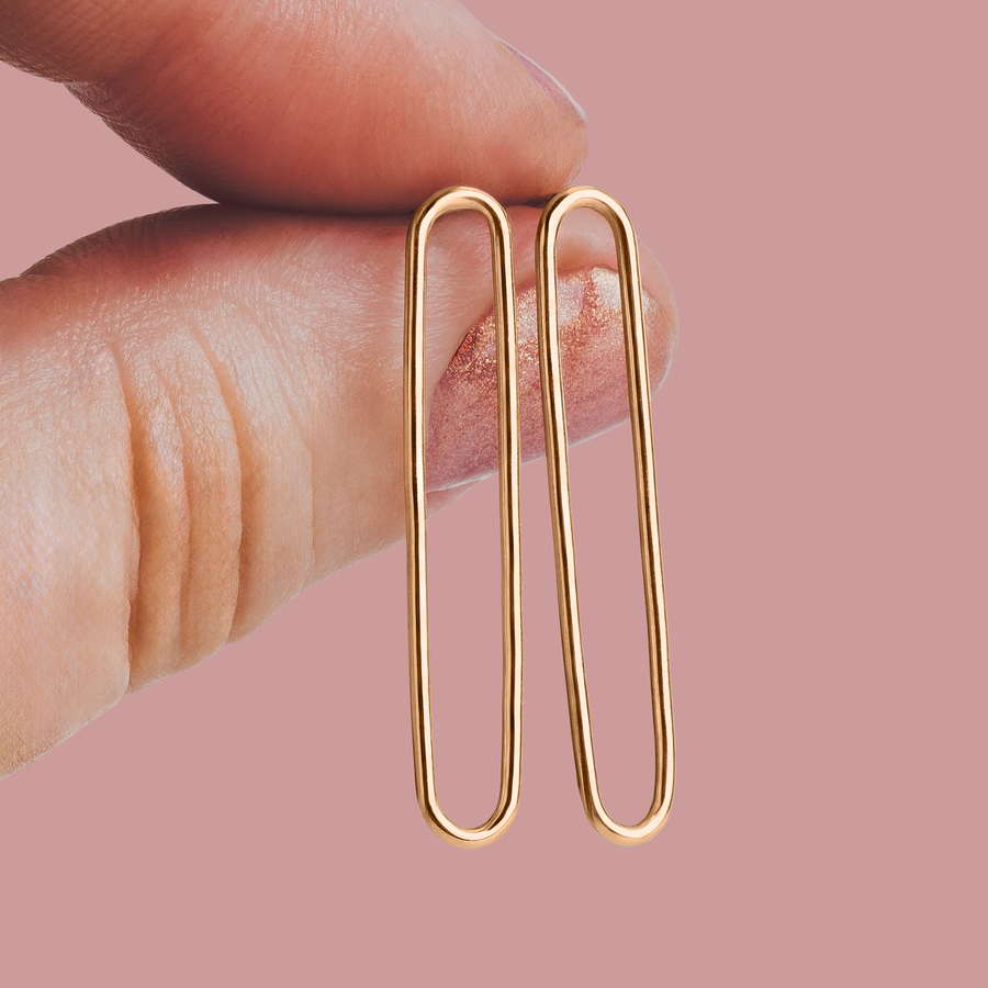 Oval Paperclip Chain Link Stud Earrings | Gold, Rose Gold, or Silver | Long Elongated Oval Loop Hoop Post Earrings | Minimalist Everyday
