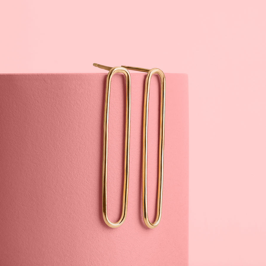 Oval Paperclip Chain Link Stud Earrings | Gold, Rose Gold, or Silver | Long Elongated Oval Loop Hoop Post Earrings | Minimalist Everyday