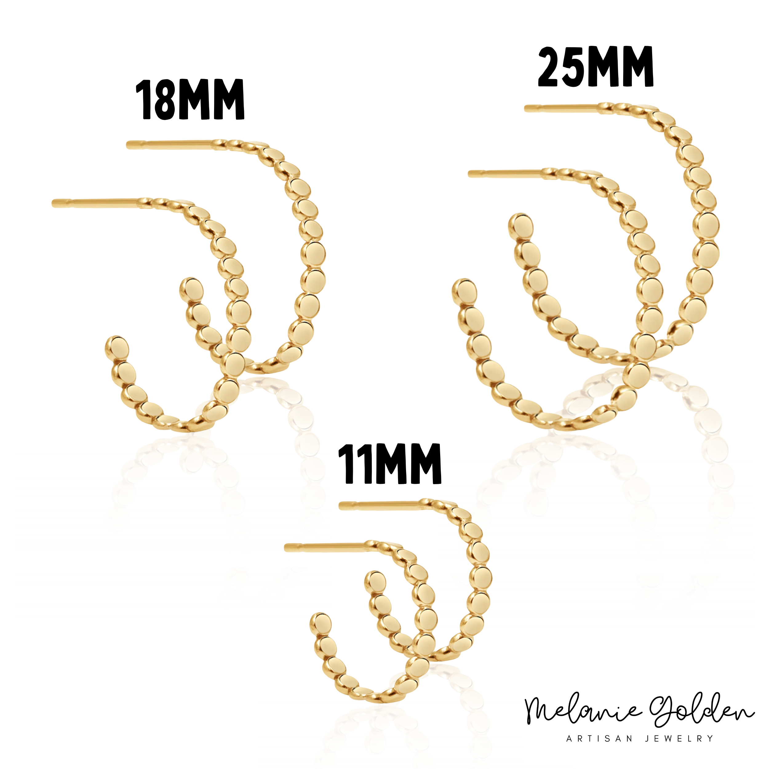 Trio of Glimmer Hoop Earrings | Gold, Rose Gold, Silver | Set of 3 Pairs | Dotted Dot Beaded Bead Huggie Hoops | Minimalist Everyday Studs