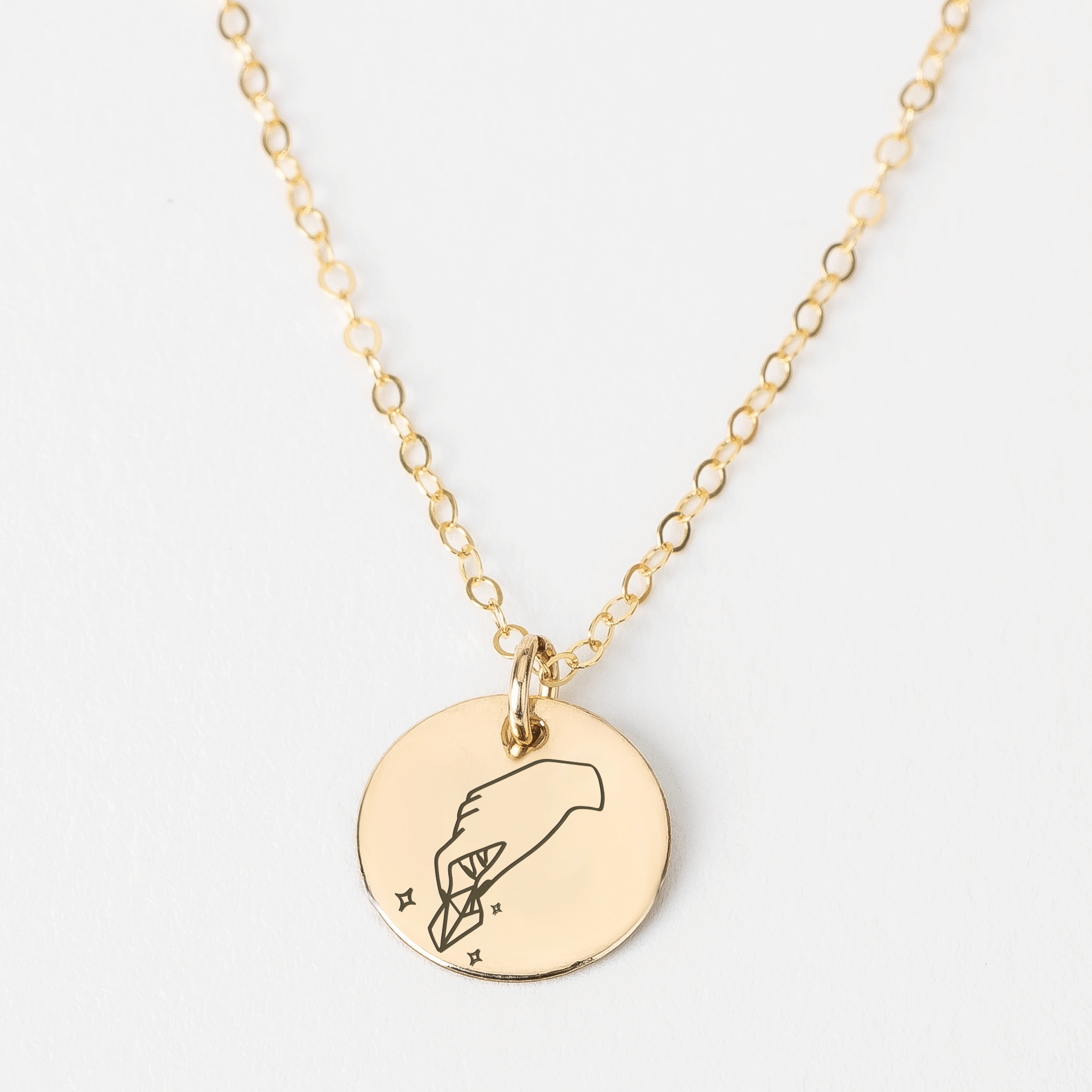 Keep Calm and Hold A Crystal Necklace | Engraved Disc Necklace in Silver, Gold, or Rose Gold | Boho Bohemian Hippy Gypsy Jewelry for Women