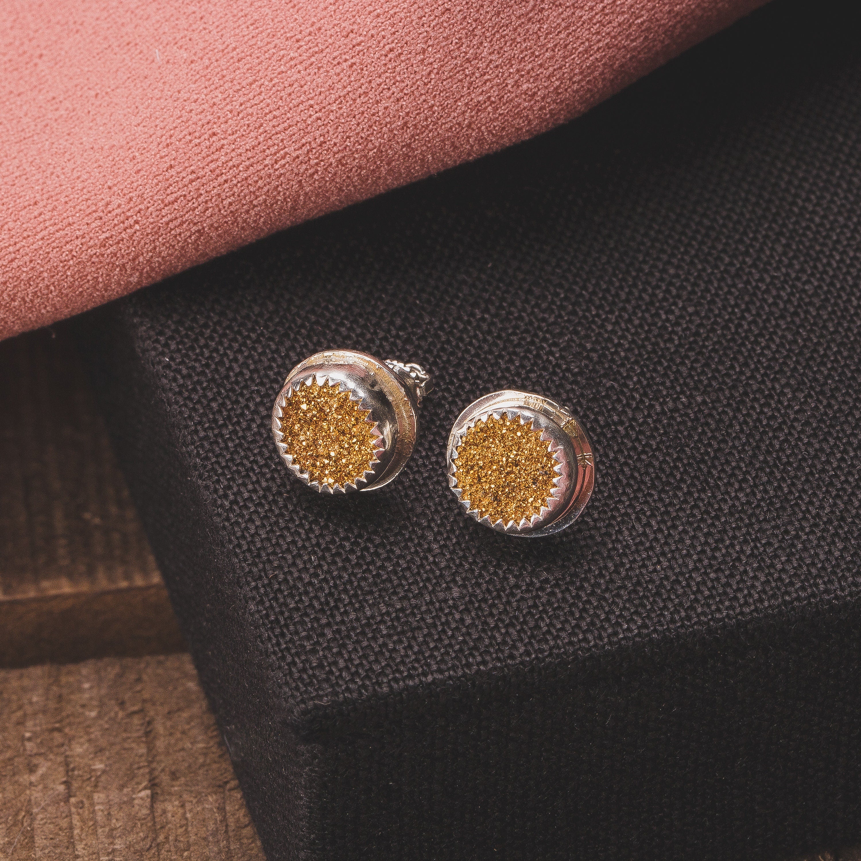 No. 1 Gold Druzy Quartz Earrings With Threaded Screw On Posts | The River Valley Collection | Small Sterling Silver Crystal Stud Posts
