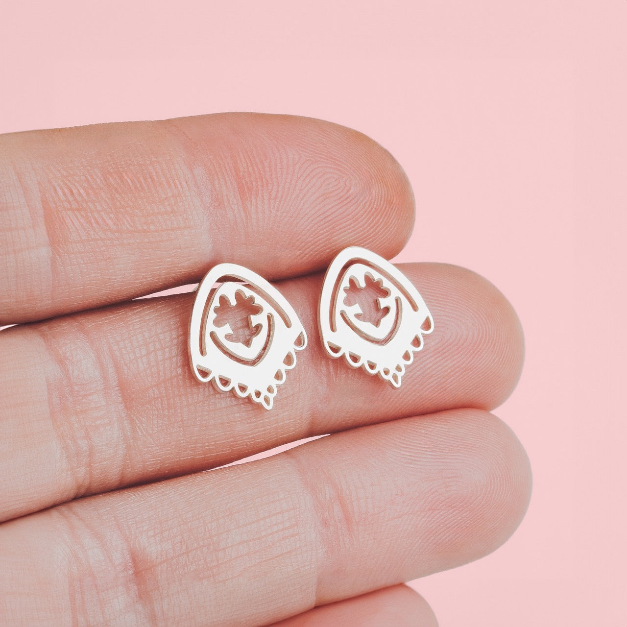Flora Stud Earrings | Sterling Silver Flower Lace Post Earrings | Small Feminine Dainty & Elegant | Minimalist Bohemian Boho Chic Look