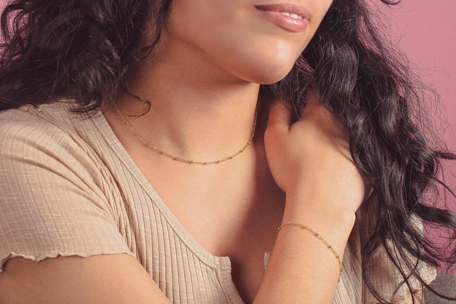 Satellite Chain Necklace | Gold or Silver Saturn Chain | Dainty Gold Choker Layering Necklace | Simple Gold Dot Necklace | Gift For Her