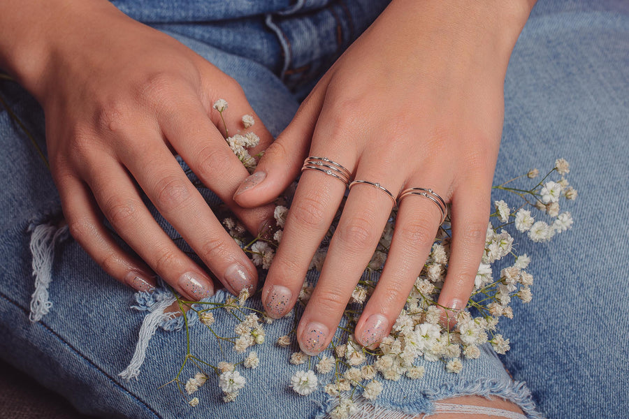 Lab grown diamond bridal ring set, gold stacking ring set with diamonds /  Azalea | Eden Garden Jewelry™