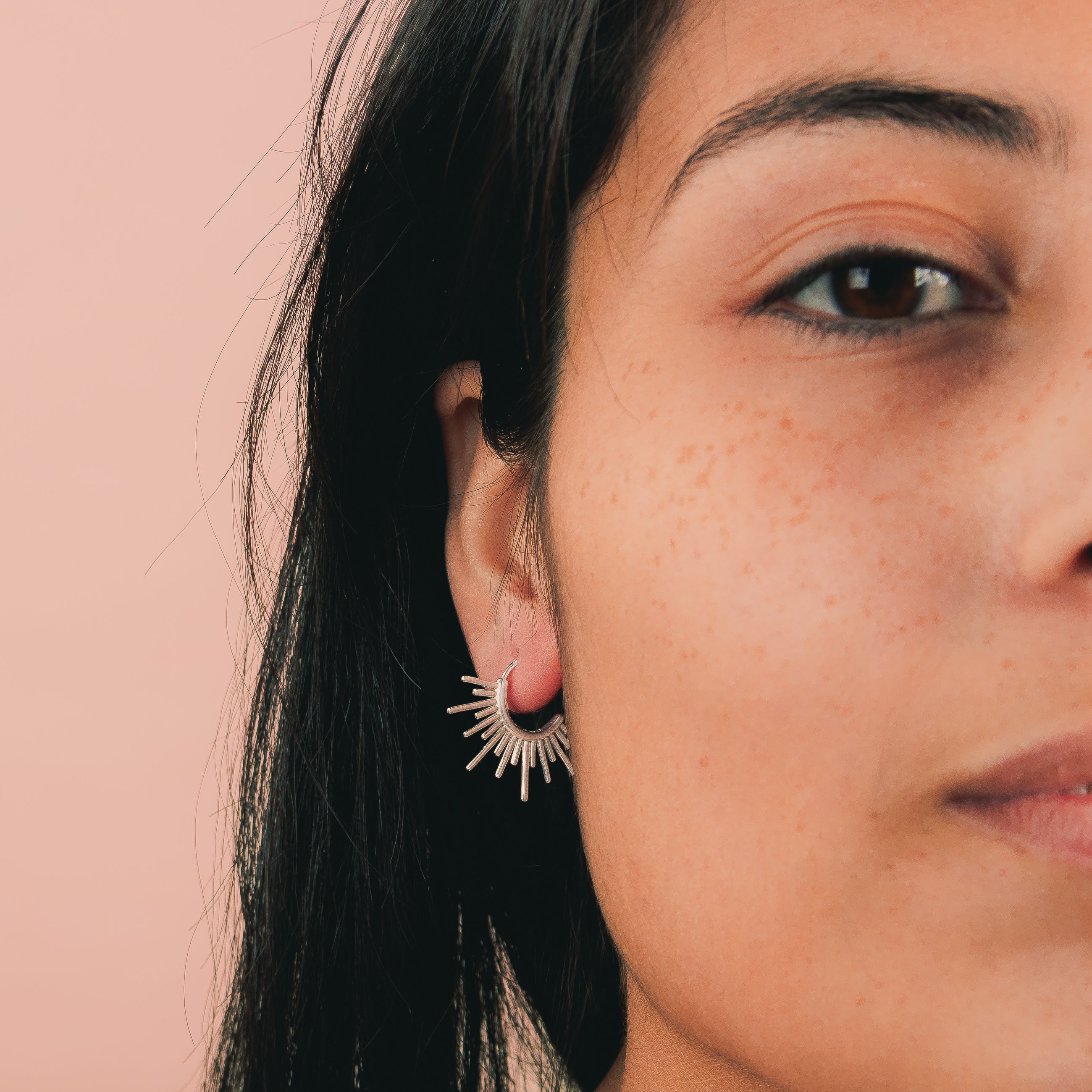 Sun Burst Endless Hoop Threader Earrings in 925 Sterling Silver, 14K Gold, or 14K Rose Gold - Melanie Golden Jewelry Designer Series