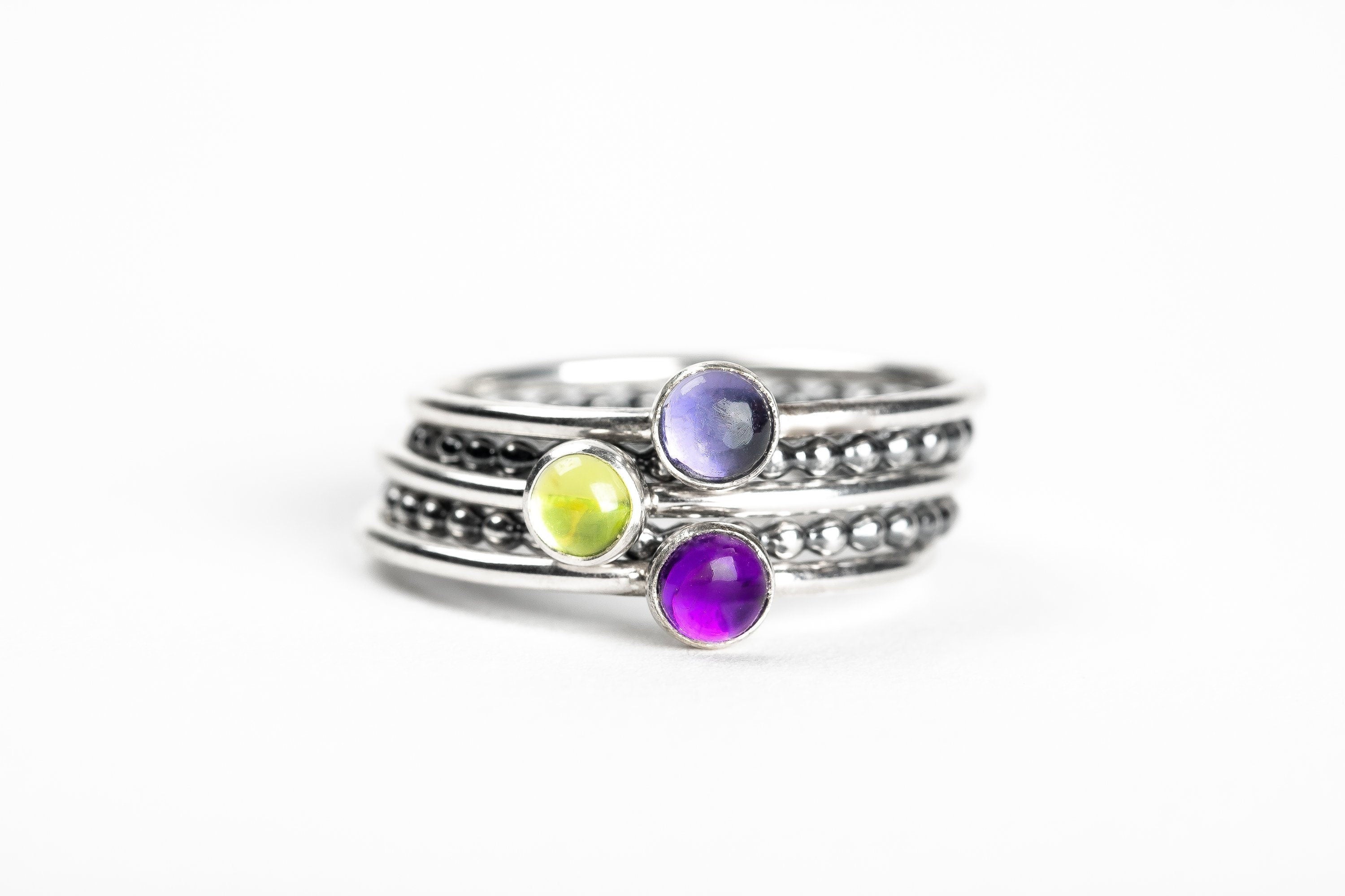 Colorful Stacking Gemstone Rings Set Of 5