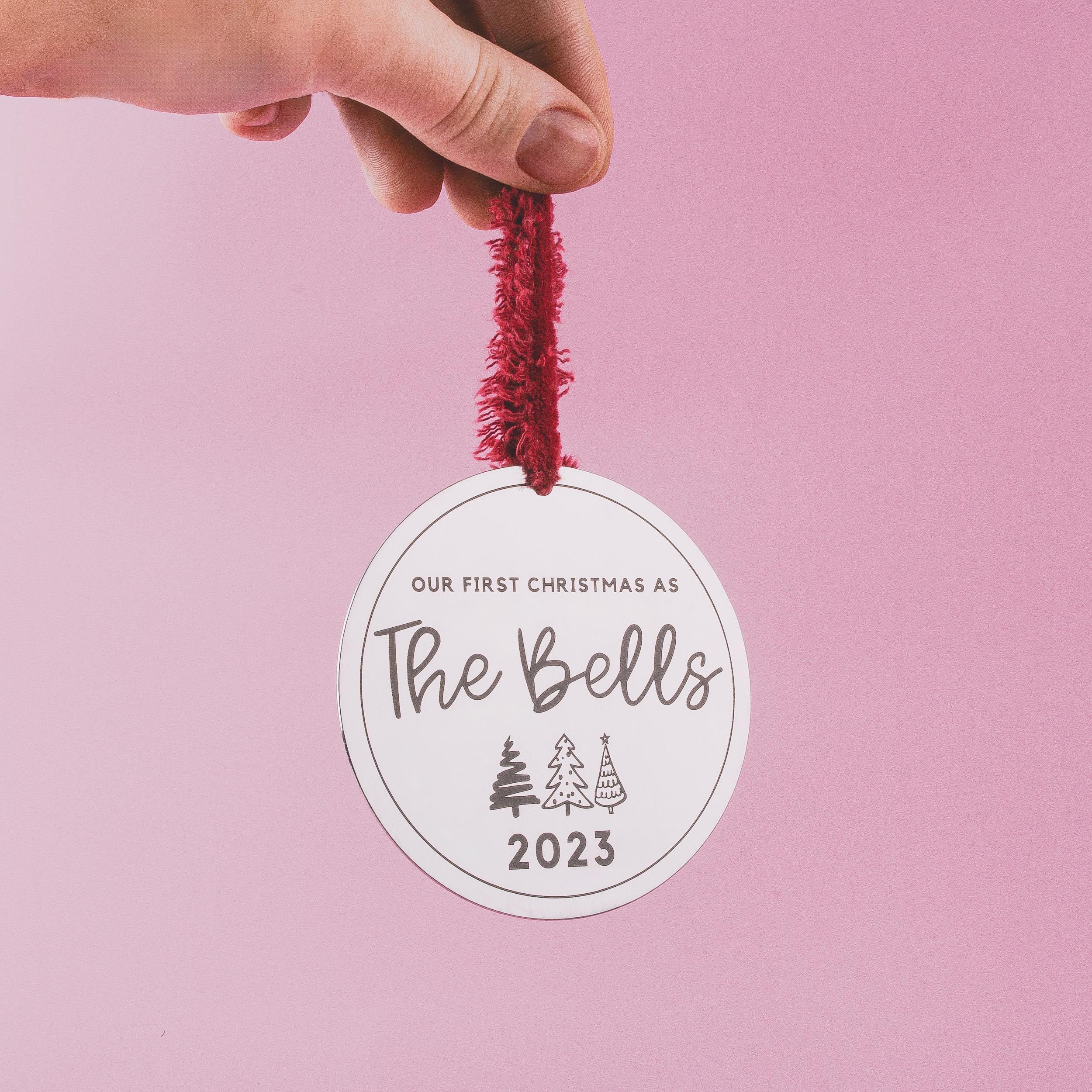 Newlyweds Christmas Ornament | Personalized Gift for Married Couples | Custom Family Name & Year Holiday Decor | Modern Stainless Steel