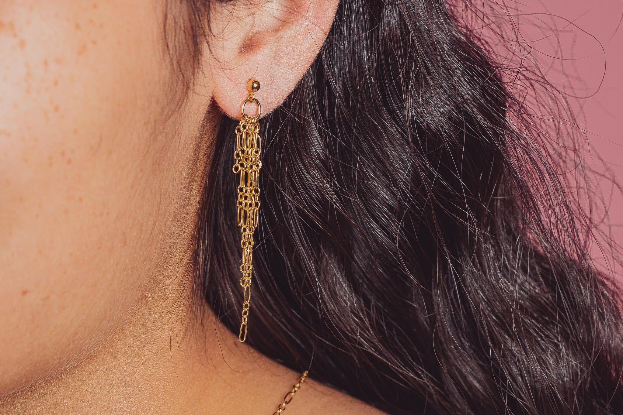 Sadie Chain Tassel Earrings | Gold or Silver | Dainty & Delicate Minimalist Fringe Stud Earrings | Long Thin Gold Chain Post Earrings