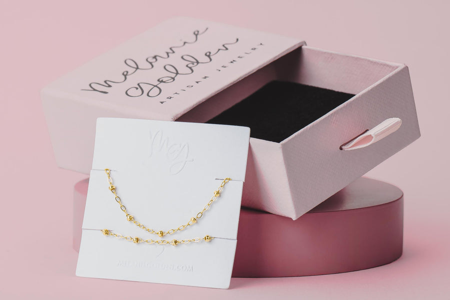 Satellite Chain Bracelet | Gold or Silver Dainty Minimalist Saturn Chain | Thin Classic Chain | Simple Layering Polka Dot Beaded Bracelet