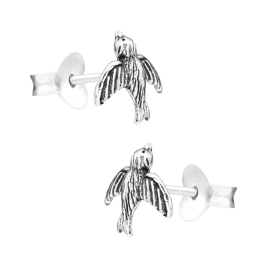 Sparrow Stud Earrings | Tiny Sterling Silver Flying Bird Post Earrings For Women And Girls | Minimalist Boho Bohemian Jewelry