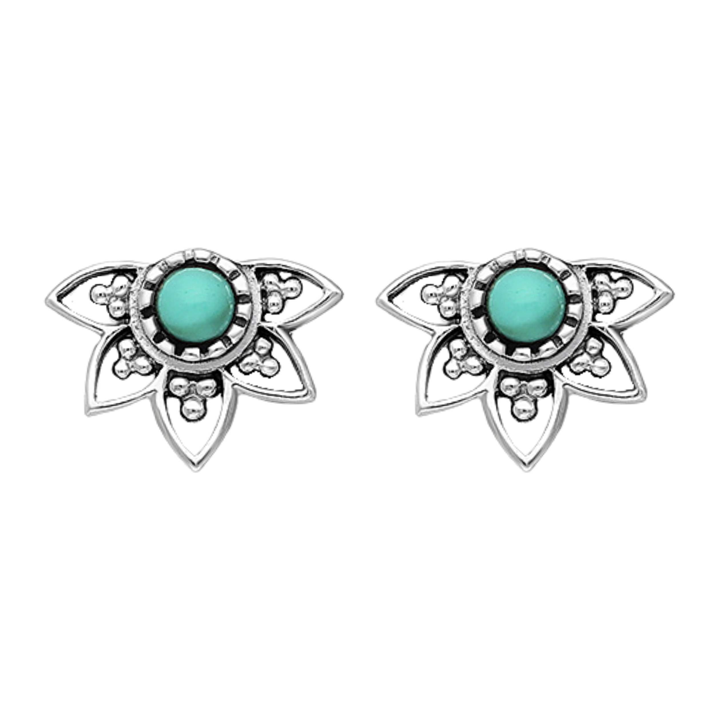 Turquoise Filigree Floral Stud Earrings |Small Sterling Silver Aqua Blue Post Earrings For Women And Girls