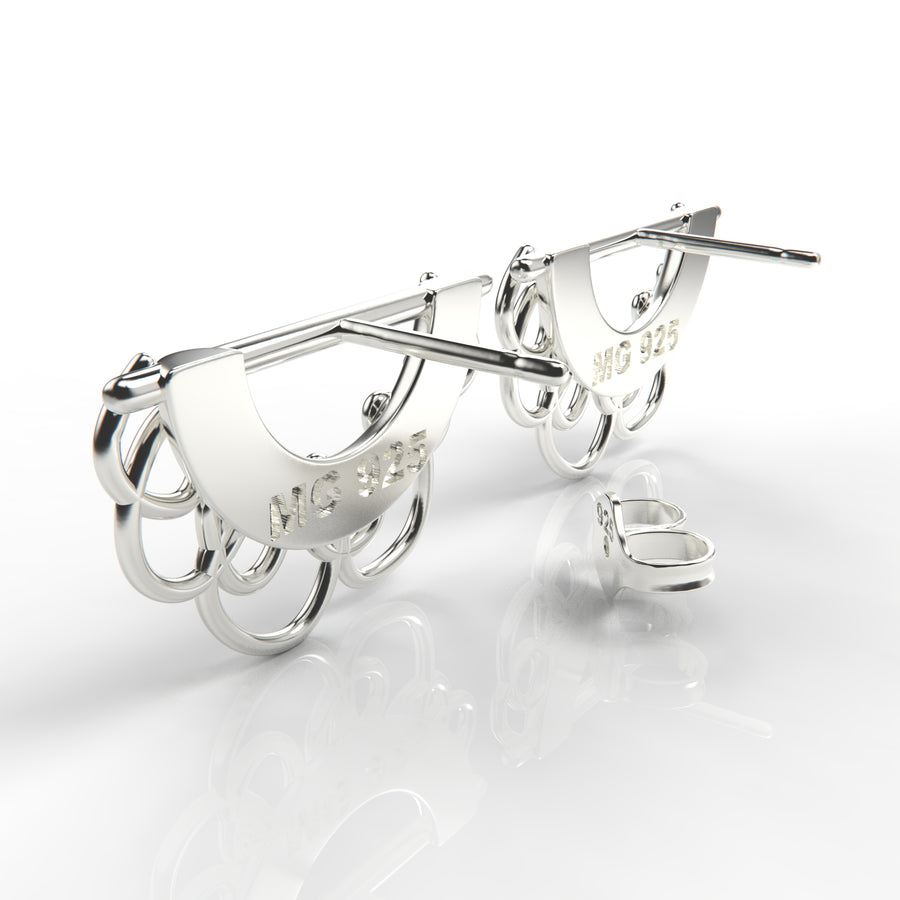 Scribble Half Circle Stud Earrings in Solid 14K Gold, 14K Rose Gold, or Sterling Silver - Melanie Golden Jewelry Designer Series