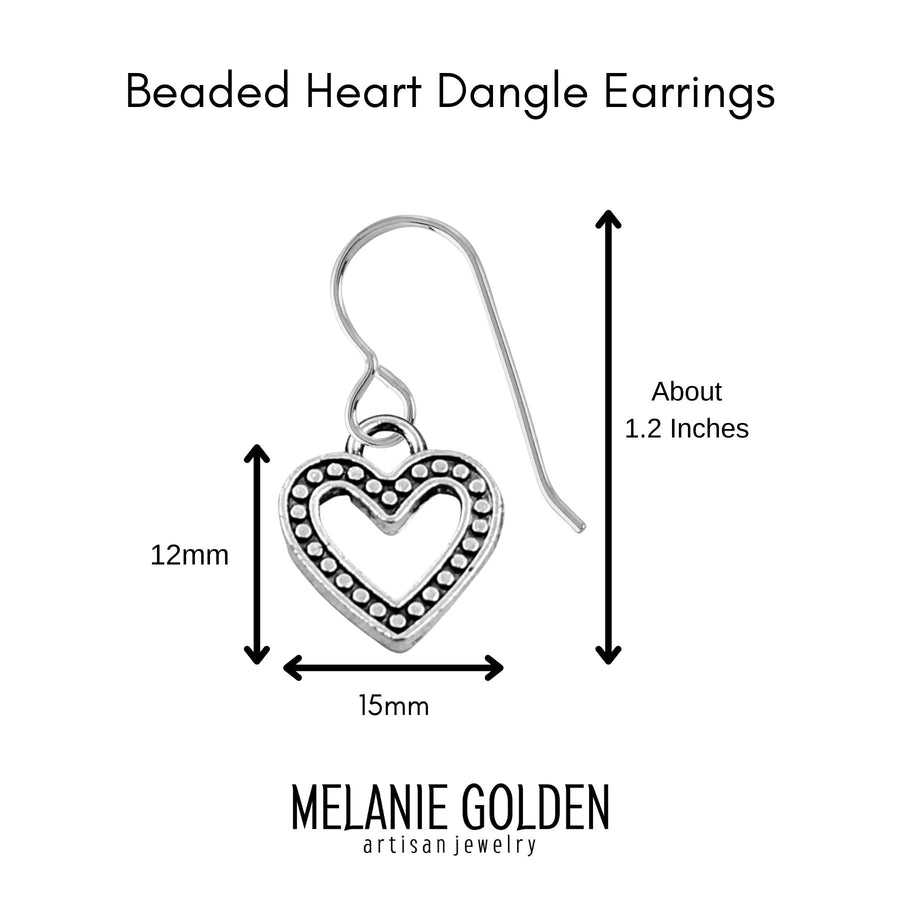 Heart Dangle Drop Earrings for Women and Girls | Valentines Day Jewelry | Multiple Styles Available (Small Beaded Heart Earrings)