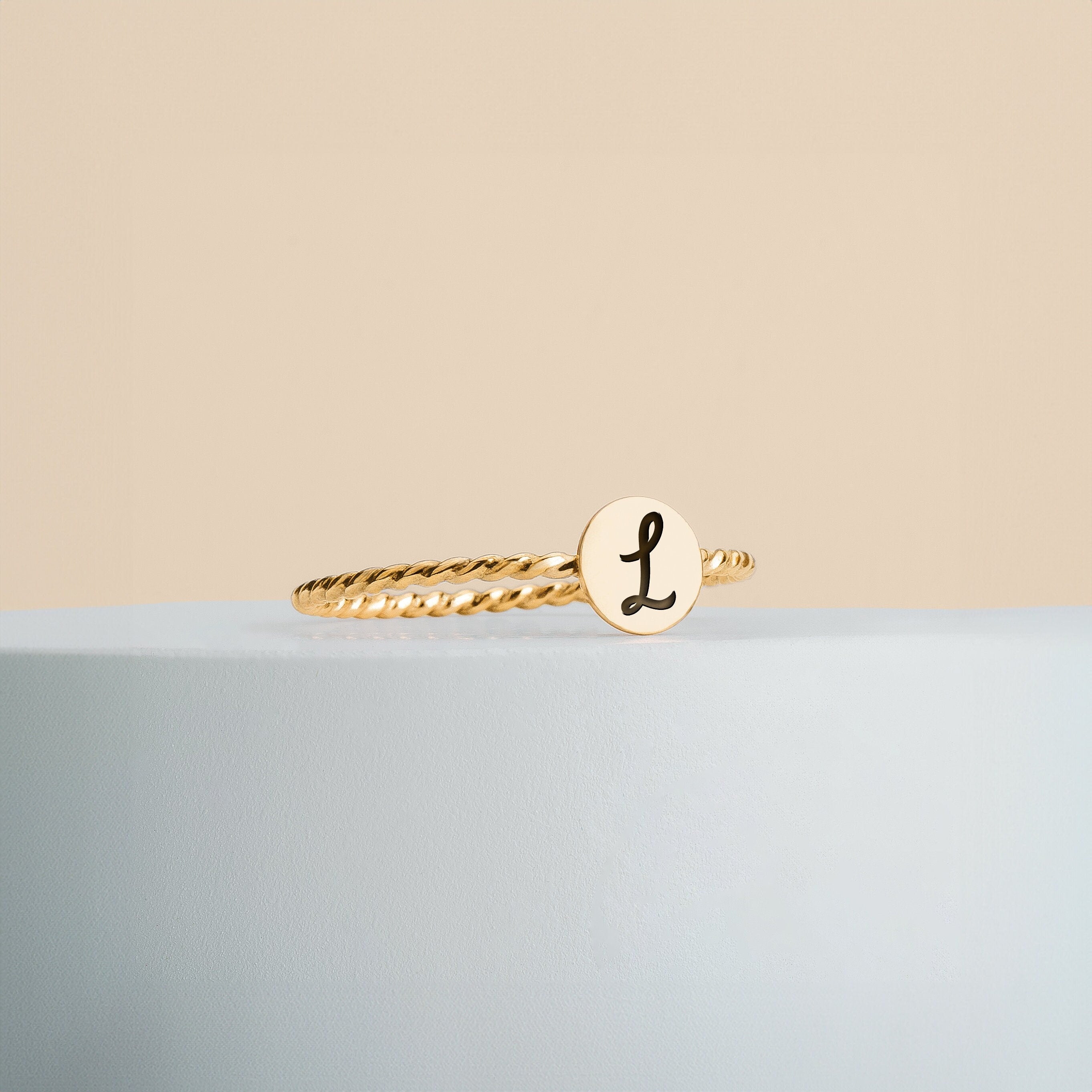 Set of 3 Initial Braided Rope Stacking Rings | Twist Personalized Monogram Letter Stack | Silver Gold or Rose | Family Signet Stackable Ring