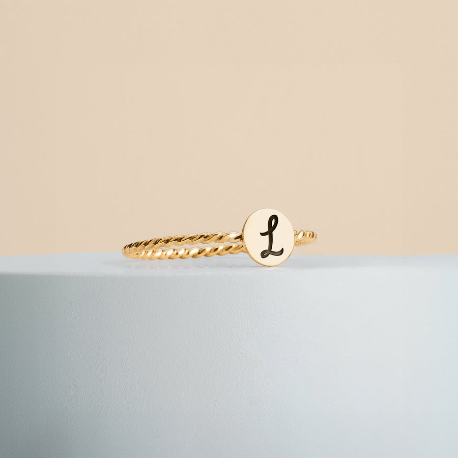 Set of 3 Initial Braided Rope Stacking Rings | Twist Personalized Monogram Letter Stack | Silver Gold or Rose | Family Signet Stackable Ring