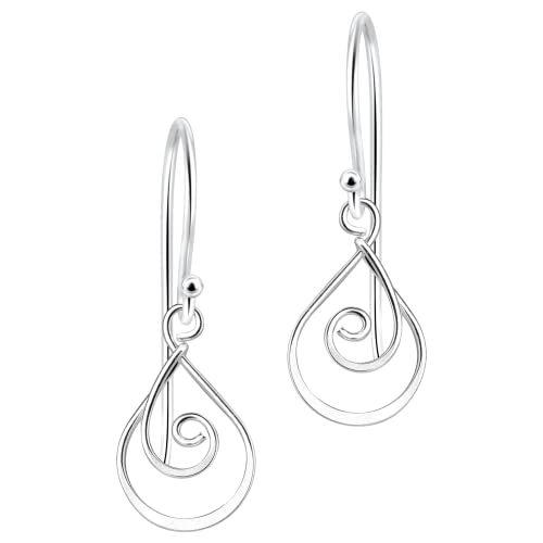 Spiral Earrings | Sterling Silver Hammered Wire Swirly Dangle Earrings
