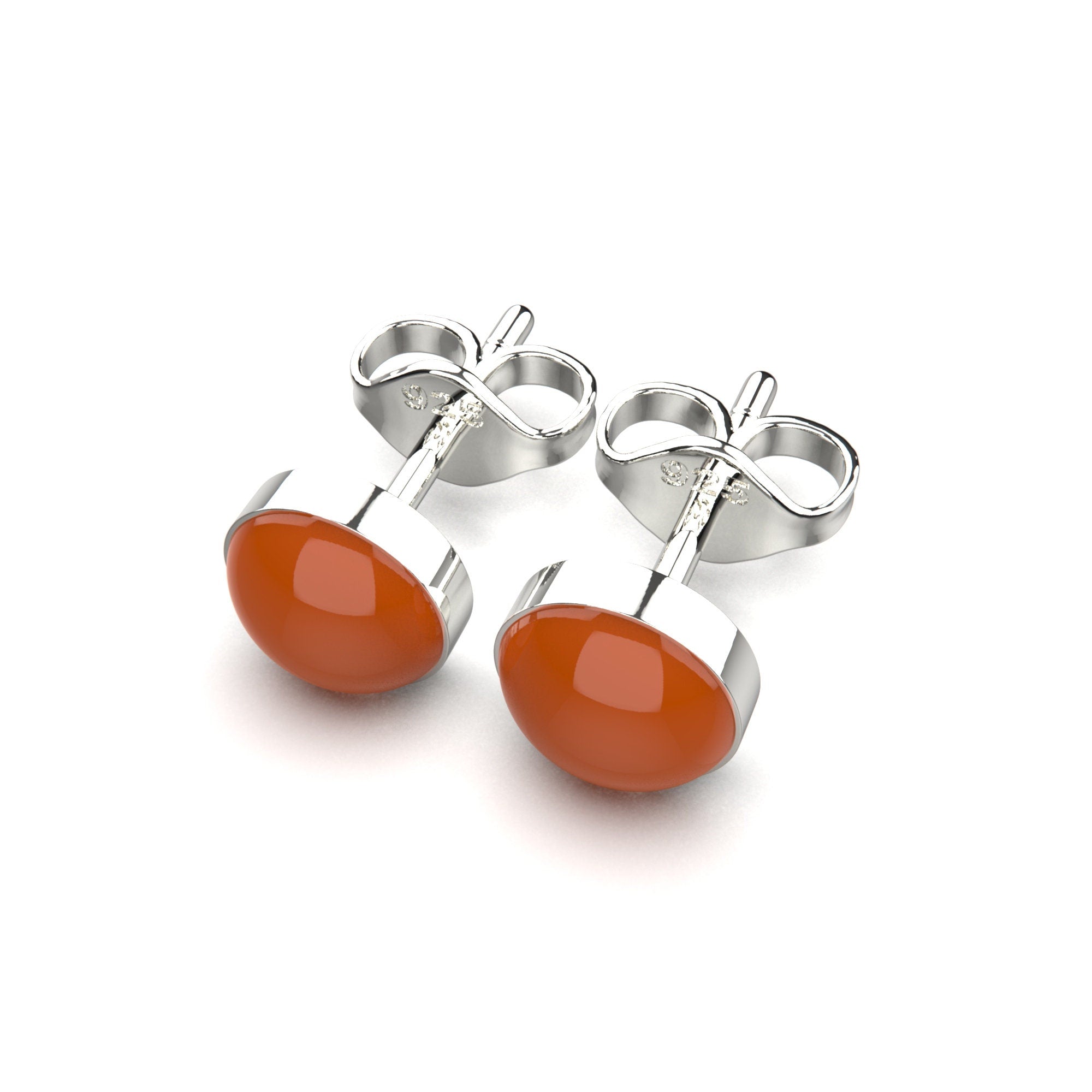 Orange Carnelian Gemstone Stud Earrings | Sterling Silver Round Circle Burnt Orange Post Earrings| Multiple Sizes | Fall Autumn Halloween Thanksgiving Jewelry