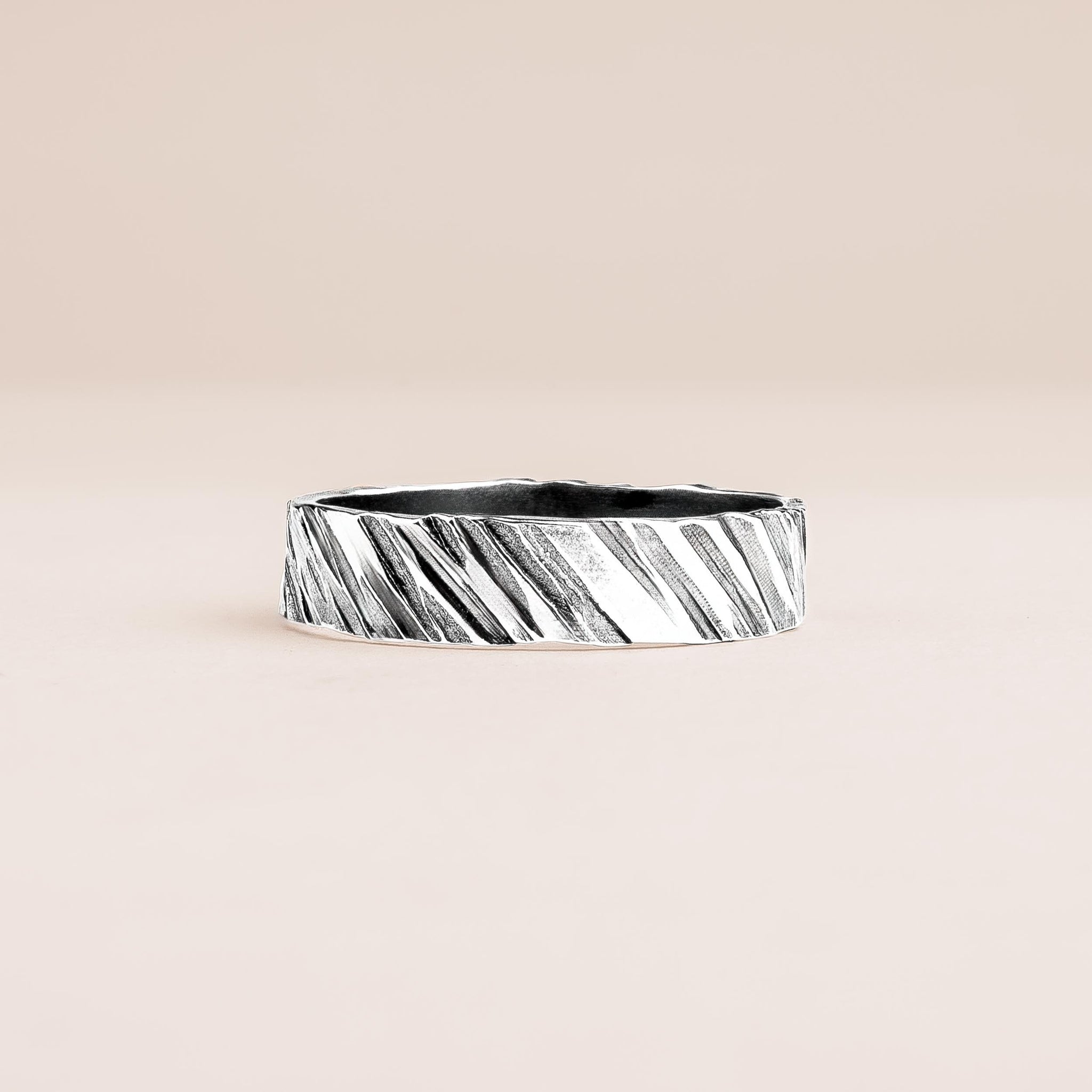 Dune Ring | Mens Diagonal Lined Rough & Rugged Hammered Wide Band | Oxidized Black Sterling Silver | Wedding Engagement Ring Gift for Men