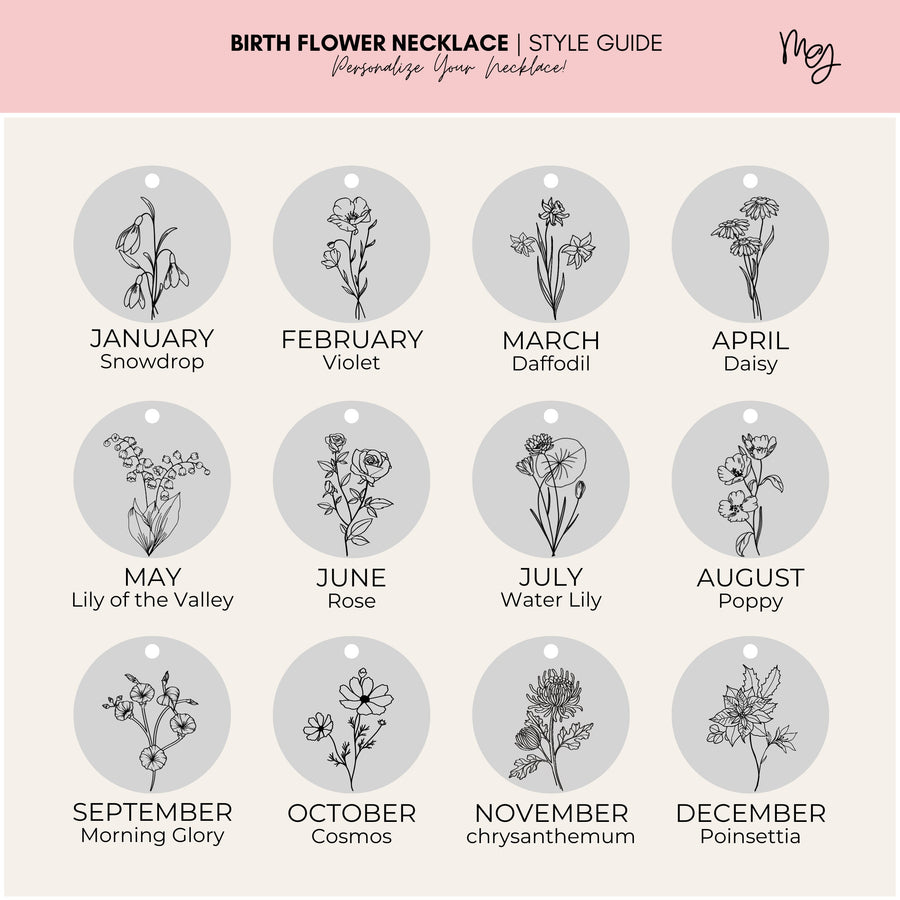 Birth Flower Disc Necklace | Personalized Engraved Circle, Silver Gold or Rose Gold | Floral Birthday Month Pendant Gift for Her Bridesmaid