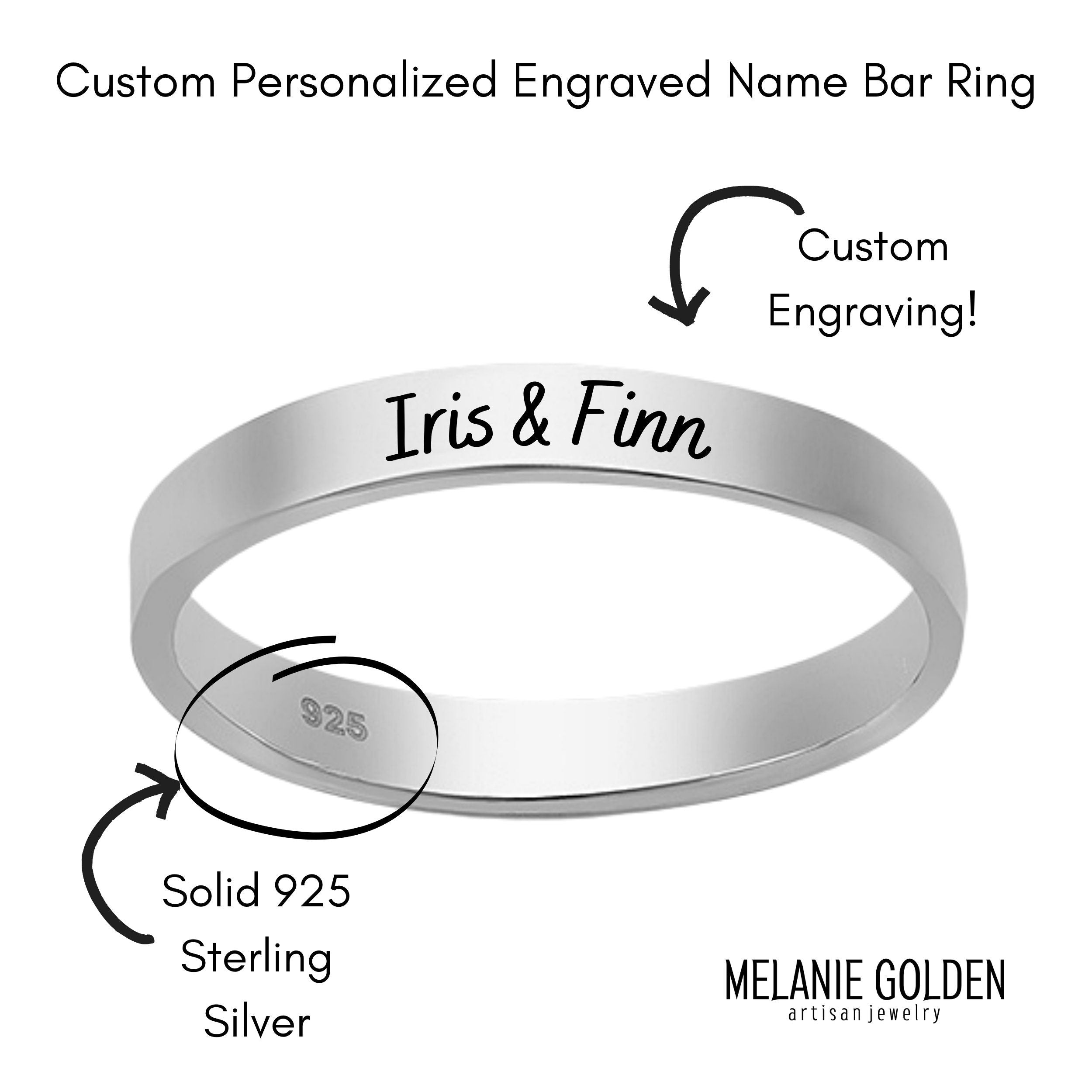 Personalized Name Ring Band - Melanie Golden Jewelry - engraved, personalized, personalized jewelry, ring bands, rings, stacking rings