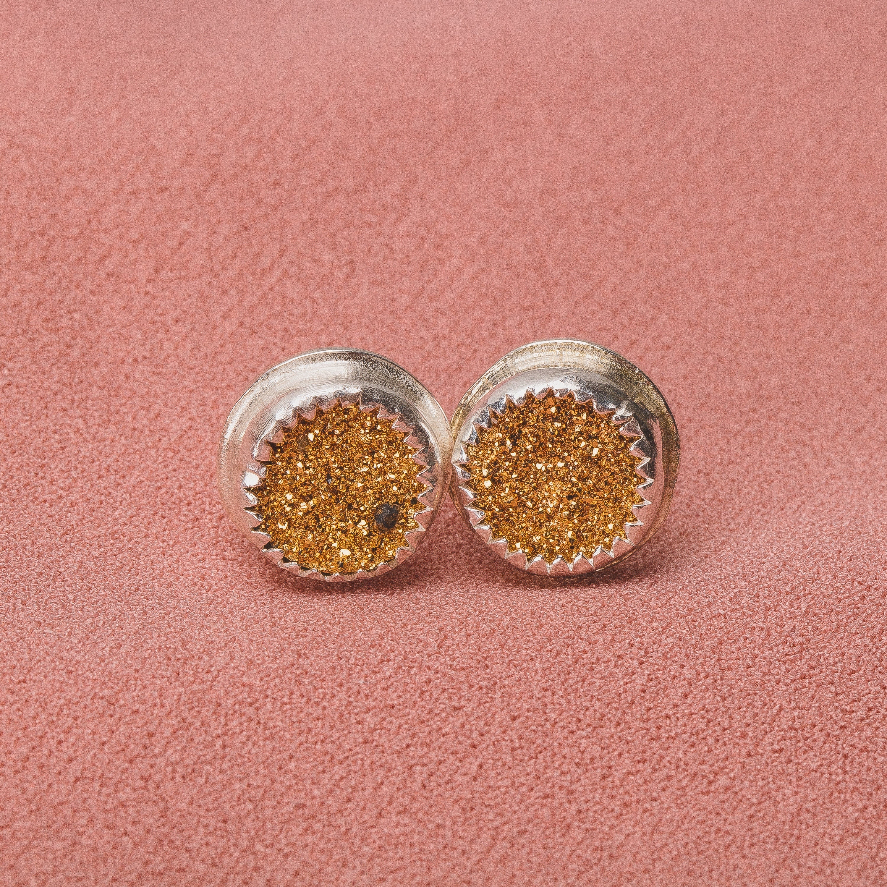 No. 2 Gold Druzy Quartz Earrings With Threaded Screw On Posts | The River Valley Collection | Small Sterling Silver Crystal Stud Posts