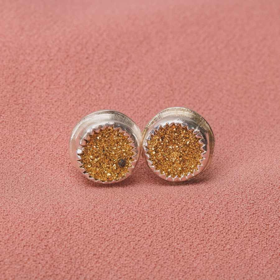 No. 2 Gold Druzy Quartz Earrings With Threaded Screw On Posts | The River Valley Collection | Small Sterling Silver Crystal Stud Posts