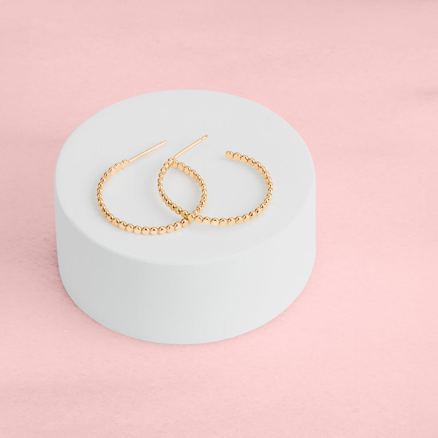Large Glimmer Hoop Earrings | Gold, Rose Gold, Silver | Mini Dotted Dot Beaded Bead Huggie Hoops | Hammered Minimalist Everyday Studs