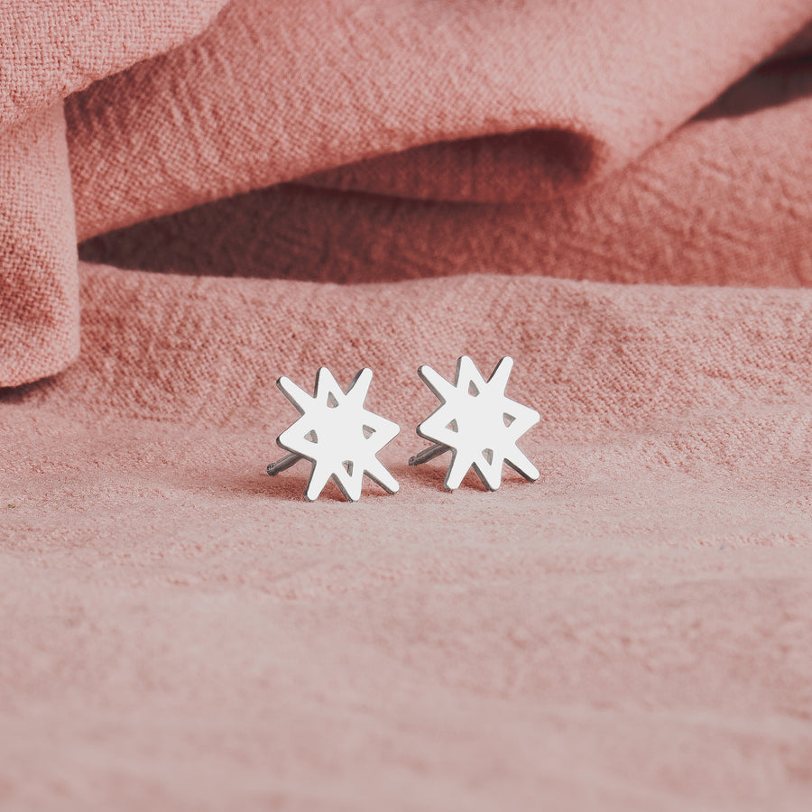 North Star Earrings | Sterling Silver Starburst Stud Earrings | Trending Star Earrings | Perfect Minimalist Look | Celestial Zodiac Space