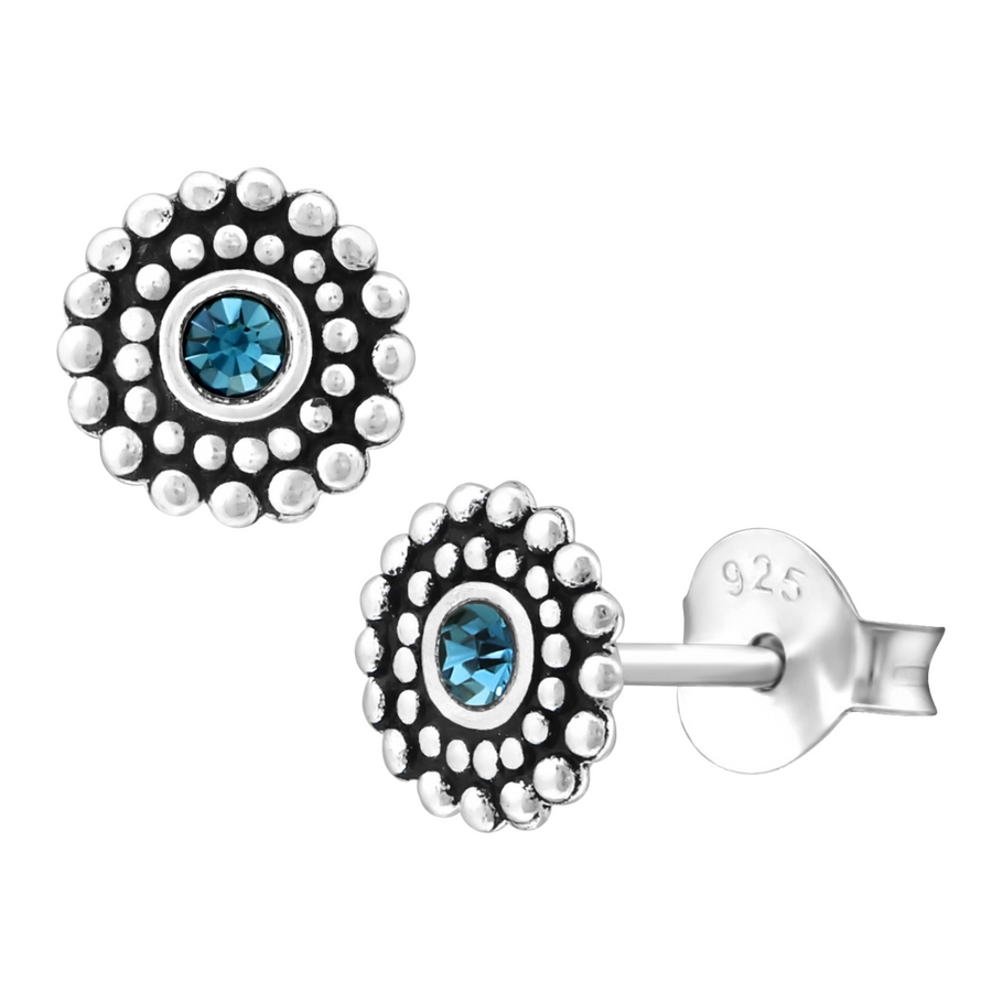 Beaded Circle Stud Earrings With Colored Stone
