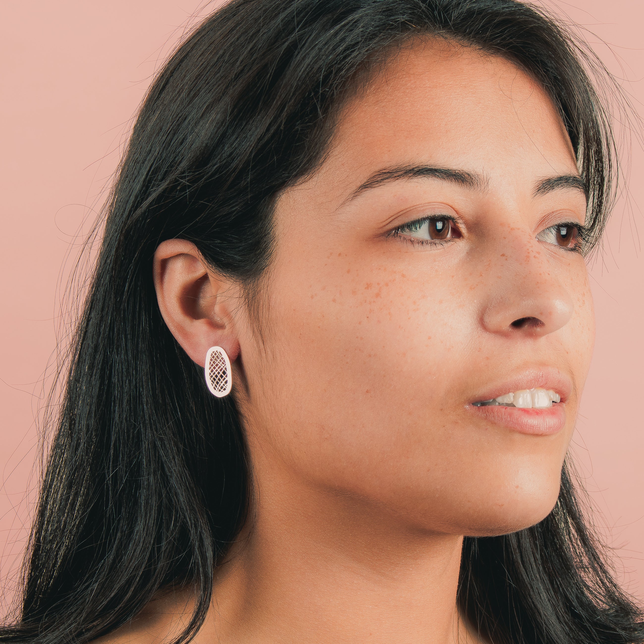 Lattice Stud Earrings | Sterling Silver Large Big Organic Shaped Oval Crosshatched Checkered Grid Post Earrings | Perfect Gift for Her
