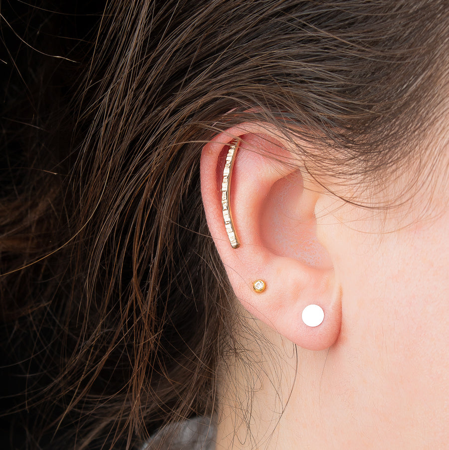 9ct Yellow Gold Cartilage Earring – Rectangular Bar Stud, Helix Or Lobe, No Stone, Ball Closure