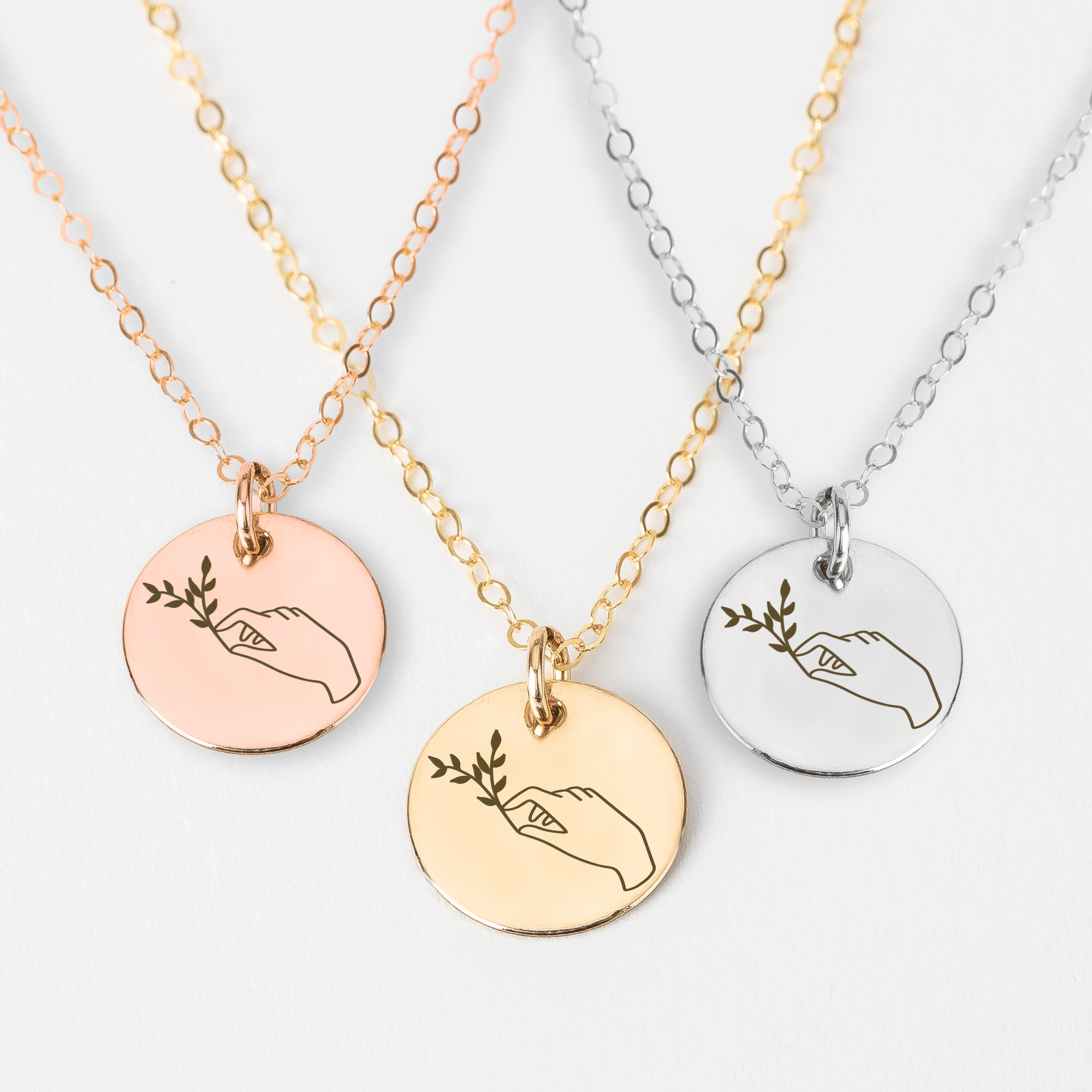 Lady of the Forest Necklace | Engraved Disc Necklace in Silver, Gold, or Rose Gold | Boho Bohemian Gypsy Nature Plant Lover Gardener Jewelry