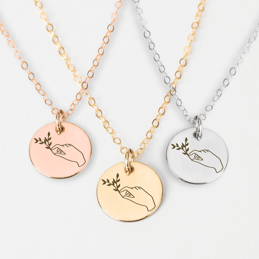Lady of the Forest Necklace | Engraved Disc Necklace in Silver, Gold, or Rose Gold | Boho Bohemian Gypsy Nature Plant Lover Gardener Jewelry