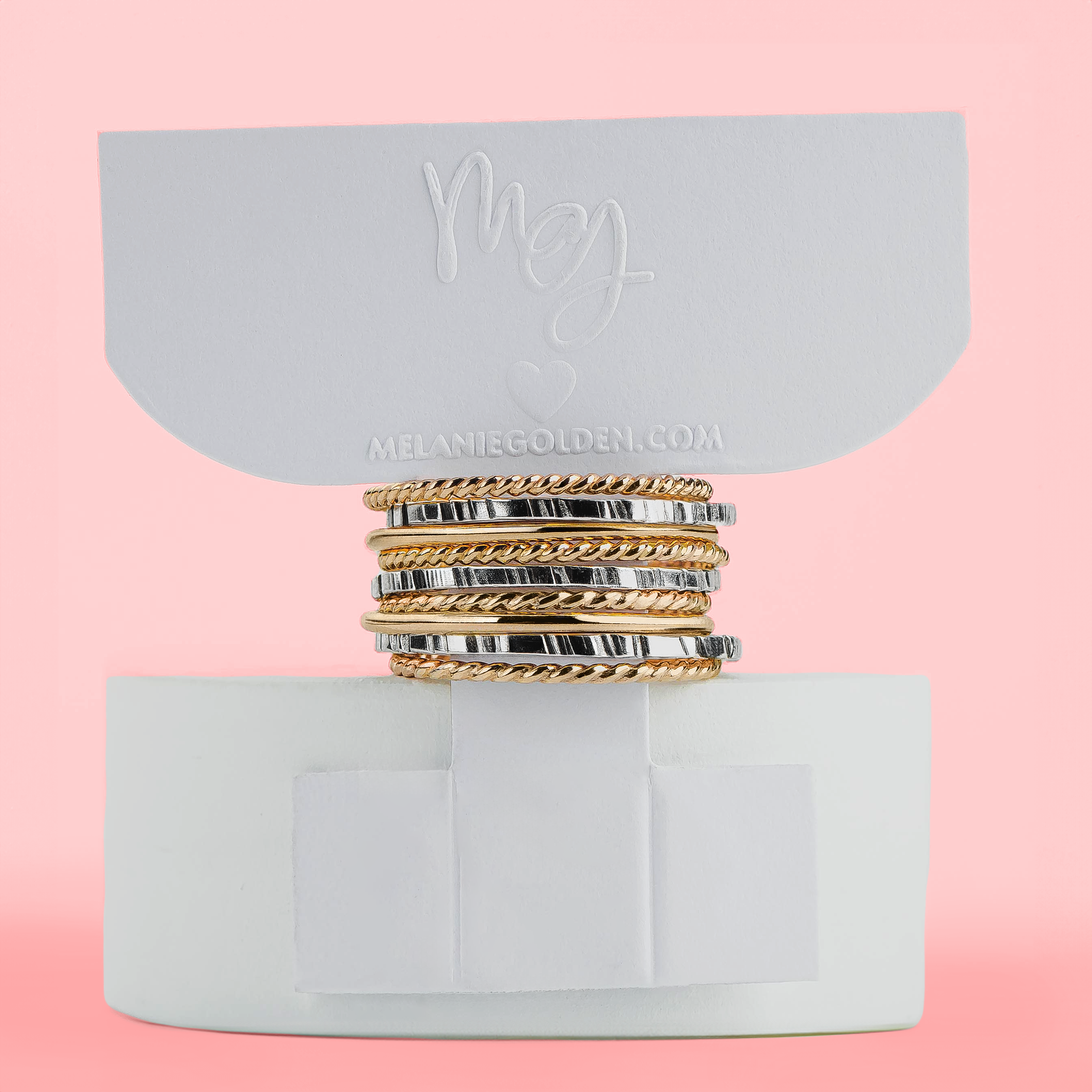 The Rowe Stack | Set of 9 Gold and Silver Mixed Metal Stacking Rings | USA Sizes 4-12