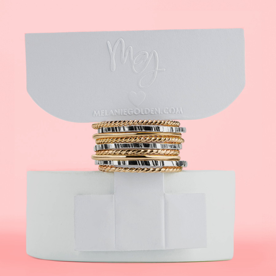 The Rowe Stack | Set of 9 Gold and Silver Mixed Metal Stacking Rings | USA Sizes 4-12