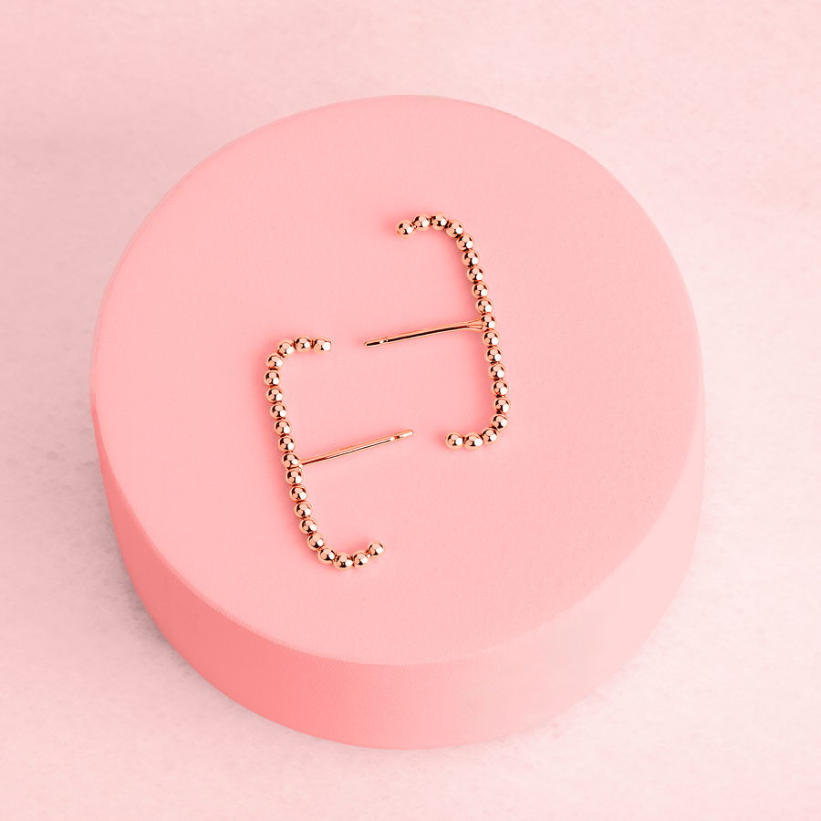 Dot Suspender Earrings | Gold, Rose Gold, Silver | Beaded Bead Dotted Suspension Post Stud Earrings | Minimalist Everyday Huggie Cuff Studs