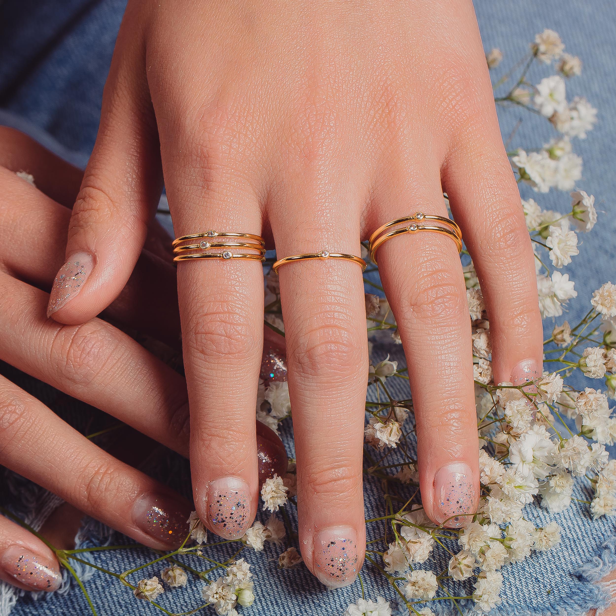 Solid 14K Gold Diamond Stacking Rings