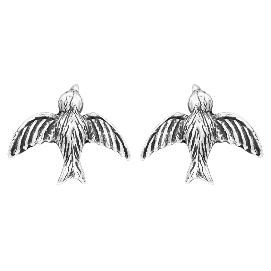 Sparrow Stud Earrings | Tiny Sterling Silver Flying Bird Post Earrings For Women And Girls | Minimalist Boho Bohemian Jewelry