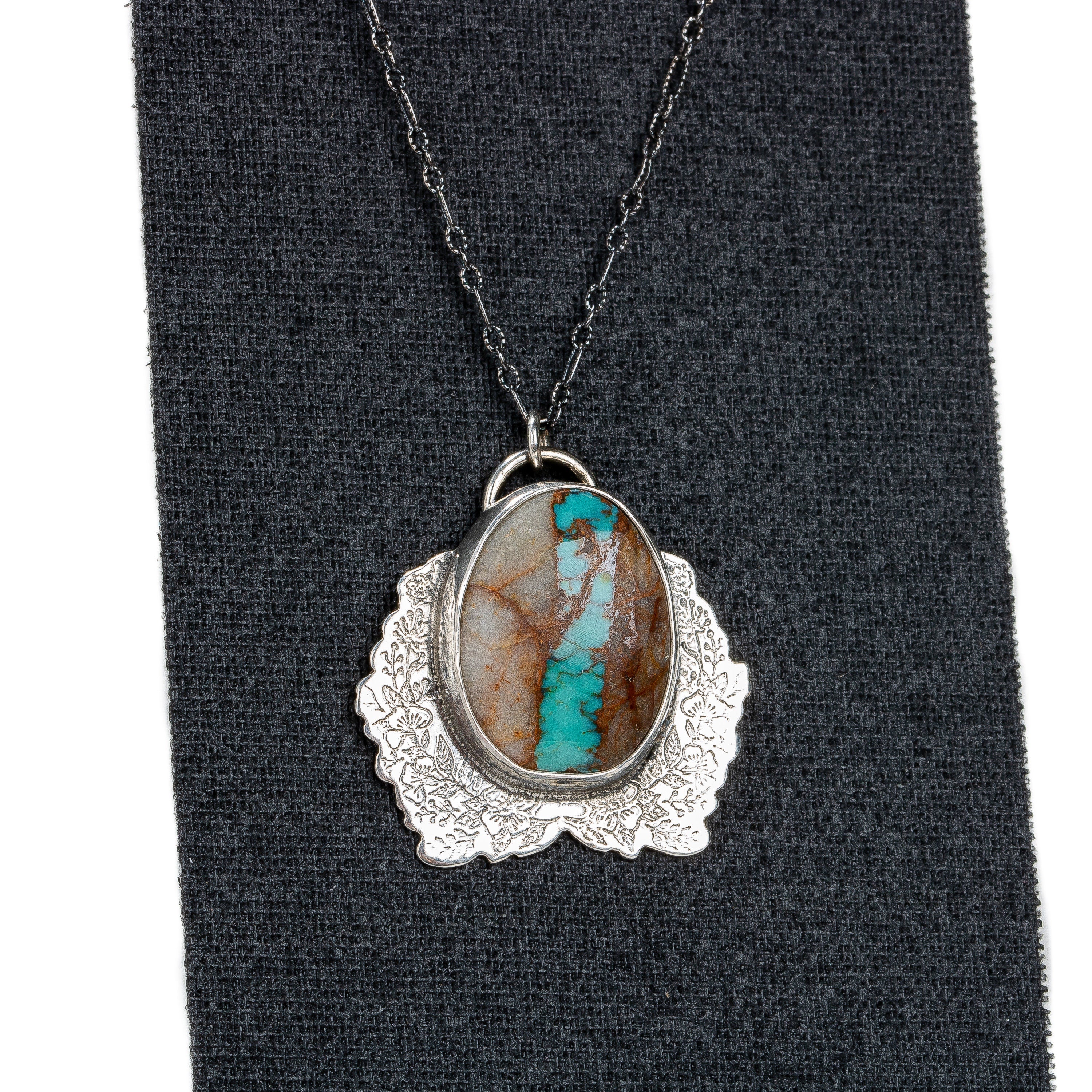 Floral Blue Royston Ribbon Turquoise Necklace