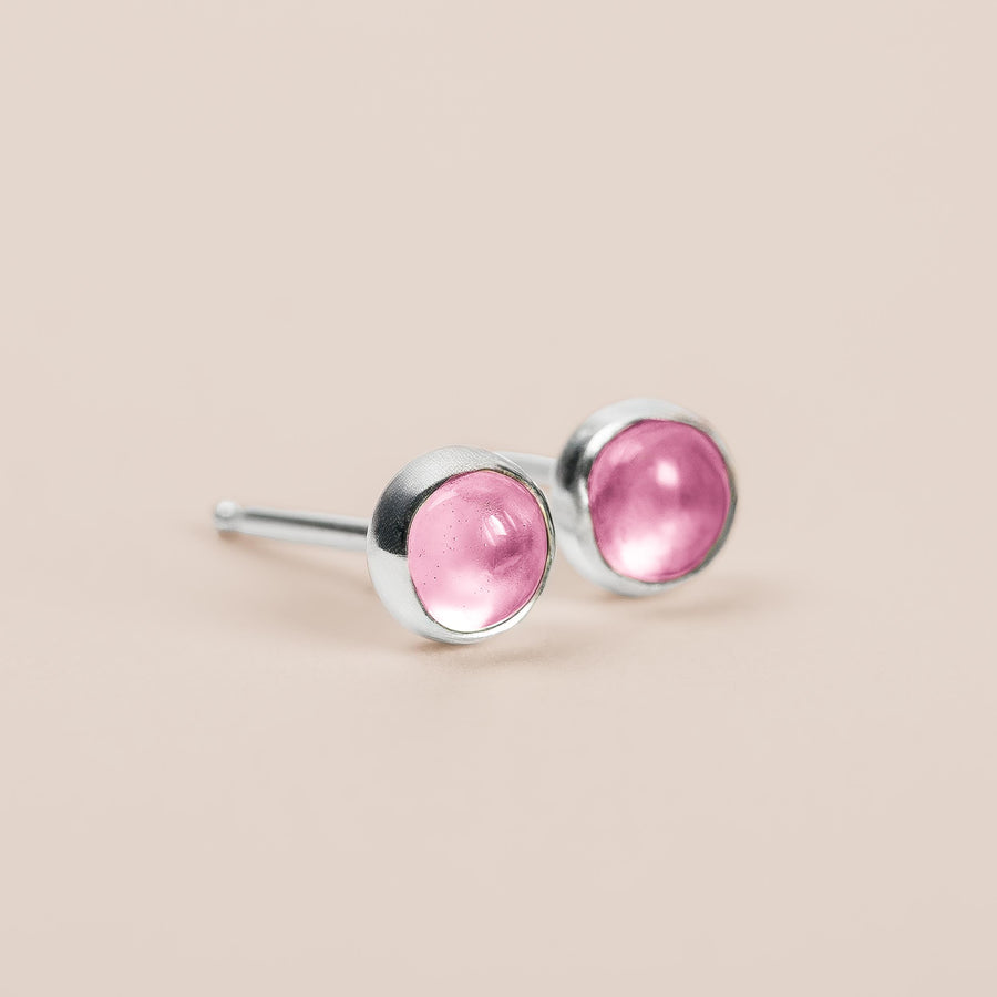 Pink Sapphire Gemstone Stud Earrings | Tiny Sterling Silver Round Circle Light Baby Pink Stone Post Earrings for Women & Girls