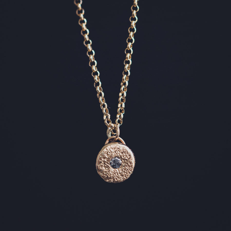 Solid 14K Gold Silvermist Diamond Necklace | Tiny small little round circle 14K yellow gold textured diamond necklace | Gift for her