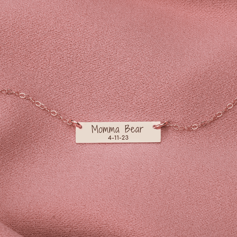 Personalized Mothers Bar Necklace | Custom Engraved Momma Mother Bar Necklace in Silver, Gold, or Rose Gold | Customized Gift for Mom