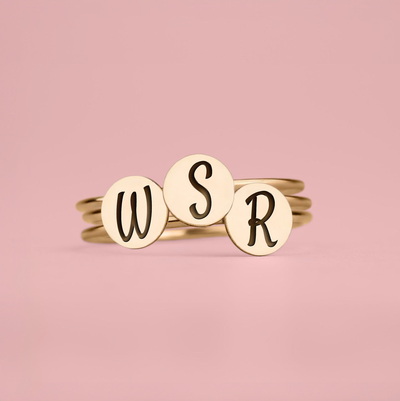 Initial Ring | Personalized Custom Letter Ring Band in Silver, Gold, or Rose Gold | Family Signet Monogram Stackable Stack Rings Gift Her