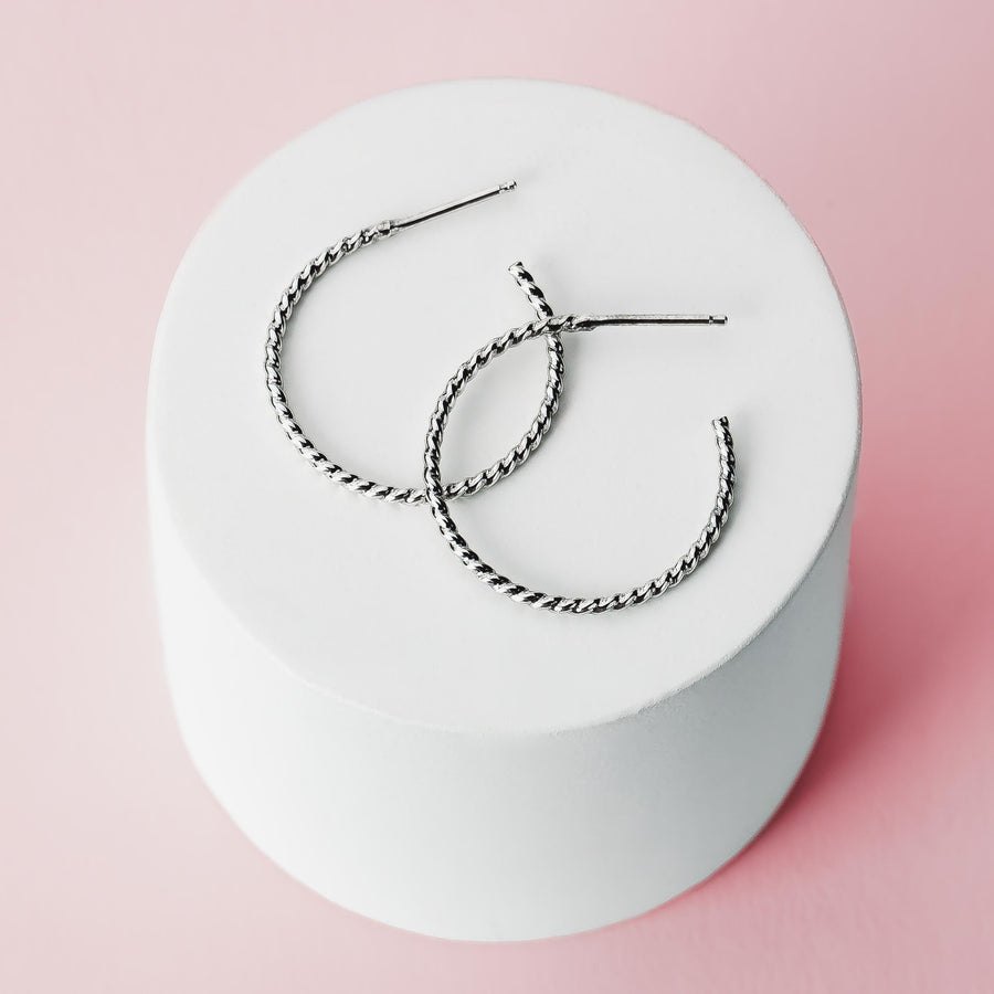 Medium Twist Hoop Earrings | Gold, Rose Gold, Silver | Braided Rope Huggie Hoops, Twisted Minimalist Everyday Studs, Dainty Gift for Her