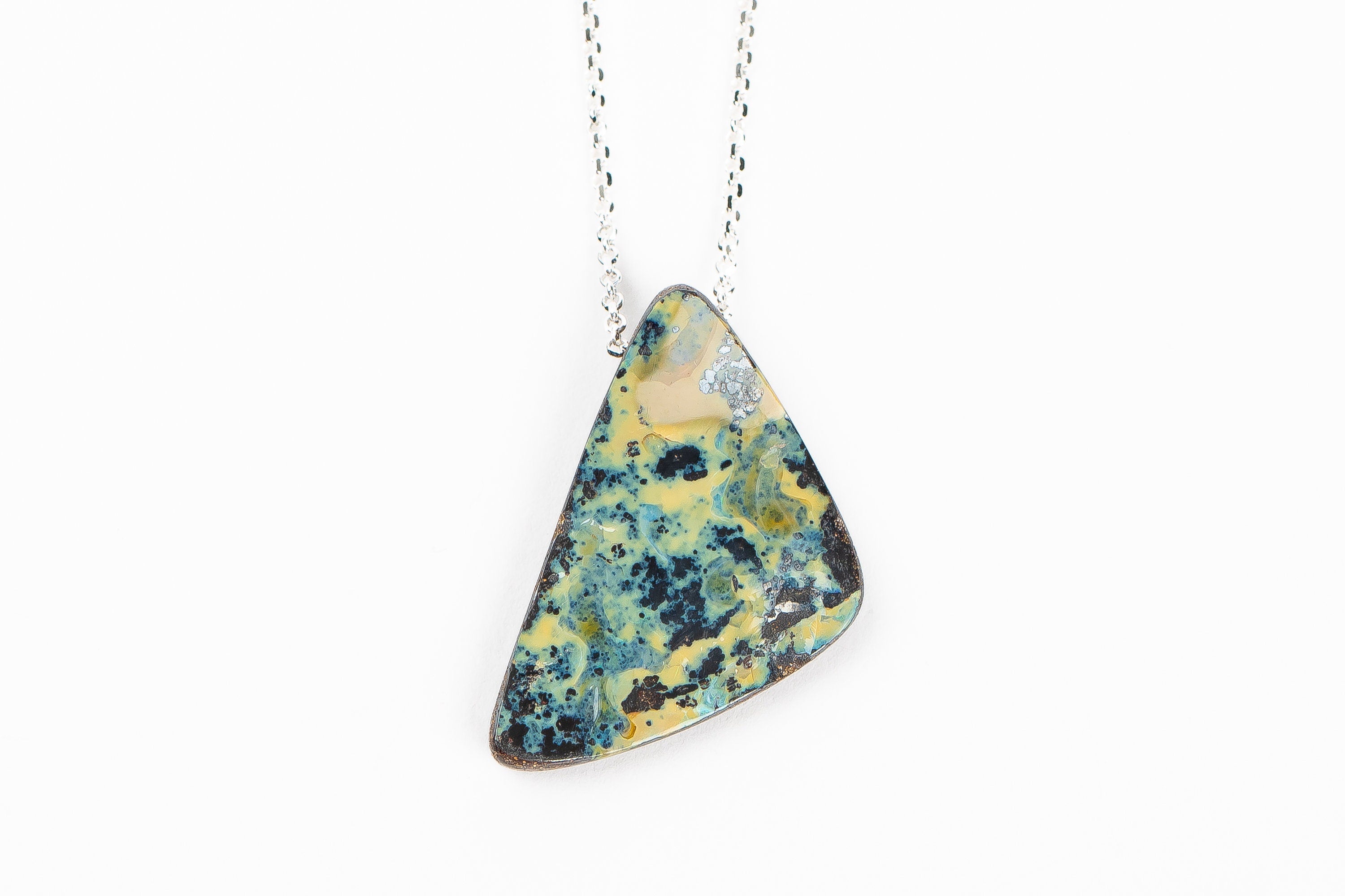 Green And Yellow Boulder Opal Necklace In Sterling Silver On Long Chain | Natural Multicolored Extra Long Gemstone Boho Pendant Necklace
